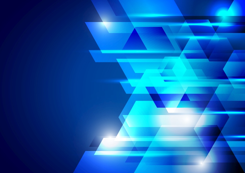 Abstract blue geometric hexagon corporate technology design with glowing light background. Vector illustration