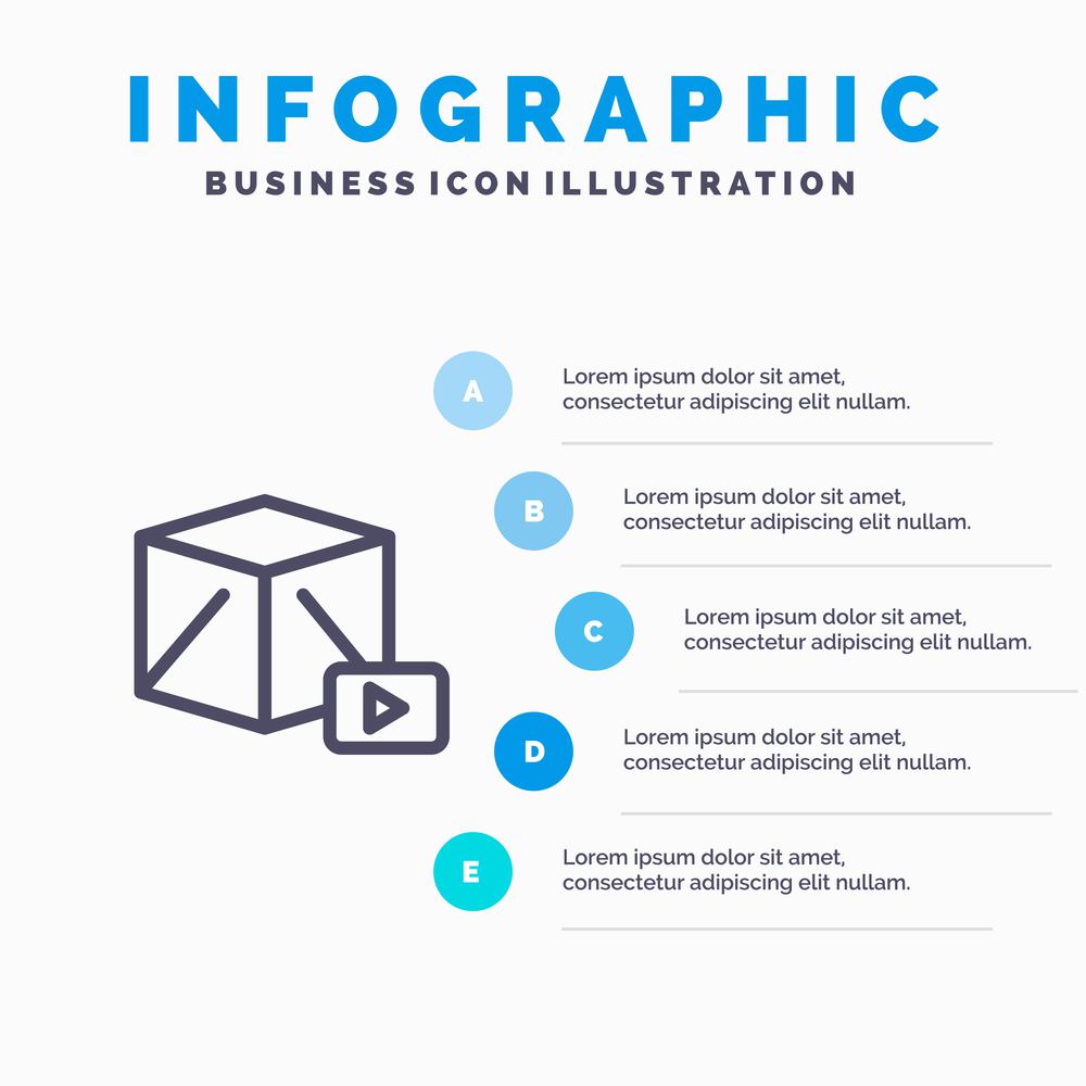 Button, Media, Play, Box Line icon with 5 steps presentation infographics Background