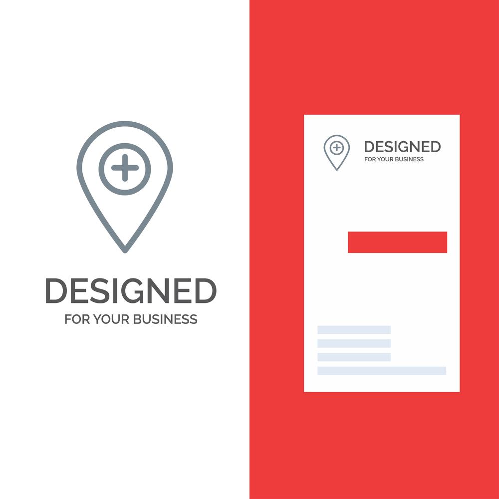 Plus, Location, Map, Marker, Pin Grey Logo Design and Business Card Template