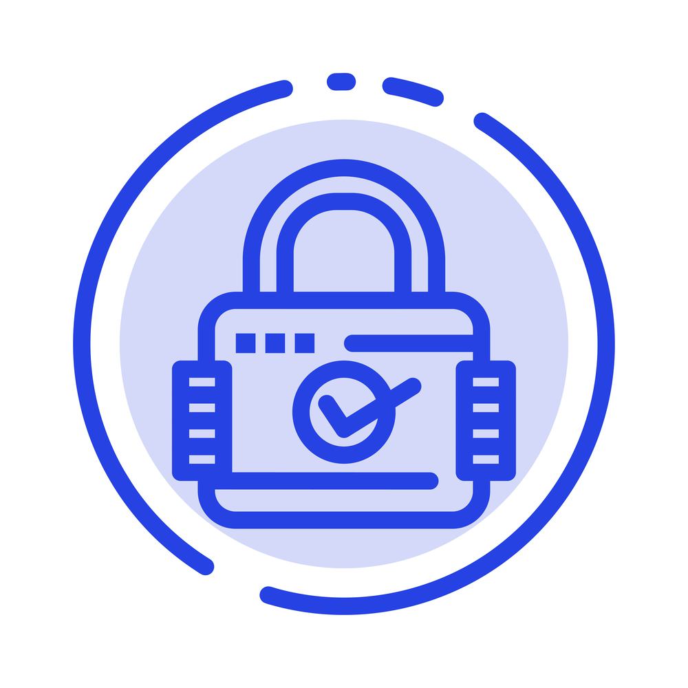 Lock, Padlock, Security, Secure Blue Dotted Line Line Icon