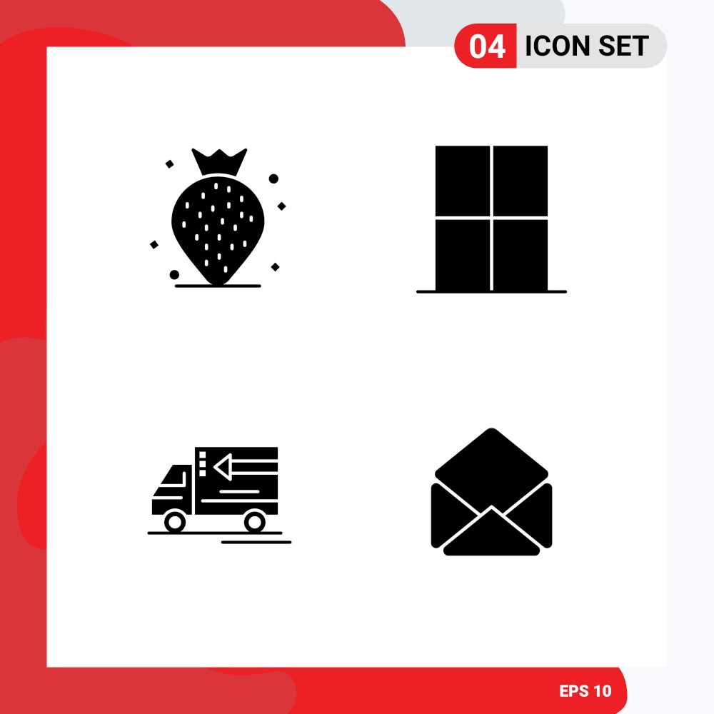 4 Universal Solid Glyphs Set for Web and Mobile Applications berry, delivery, furniture, room, vehicle Editable Vector Design Elements