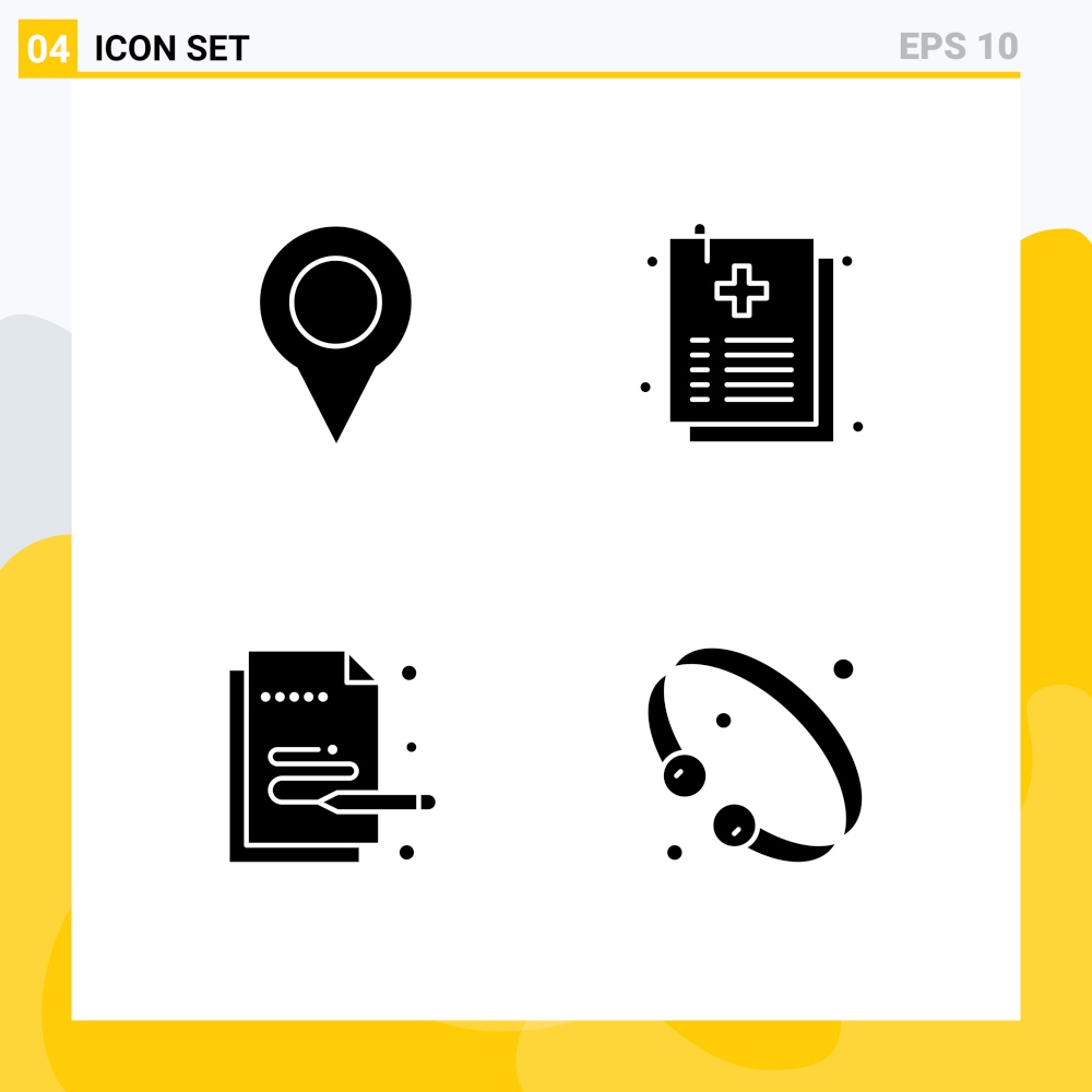 Set of 4 Modern UI Icons Symbols Signs for location, paint, pin, medical, pen Editable Vector Design Elements