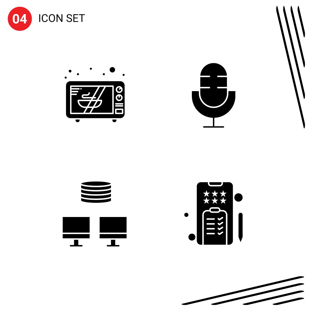 Pack of 4 creative Solid Glyphs of electronics, database, devices, products, marketing Editable Vector Design Elements