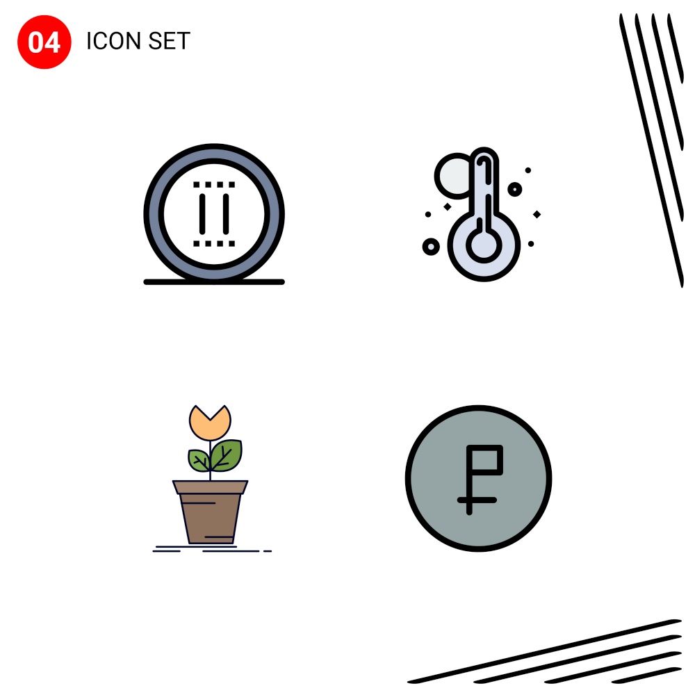Filledline Flat Color Pack of 4 Universal Symbols of movie, mario, pause, thermometer, plant Editable Vector Design Elements
