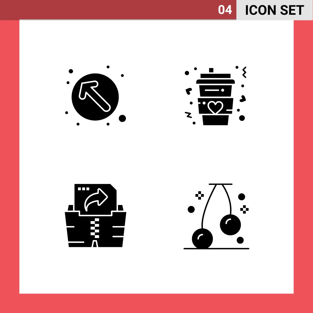 Set of 4 Vector Solid Glyphs on Grid for arrow, computing, up left, drink, folder Editable Vector Design Elements
