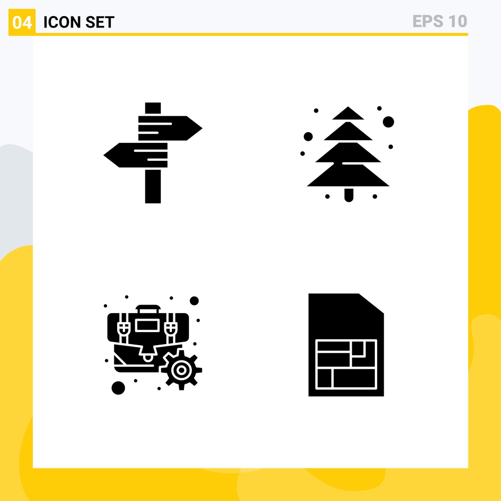 Modern Set of 4 Solid Glyphs and symbols such as direction, gear, wedding, camping, mobile sim Editable Vector Design Elements