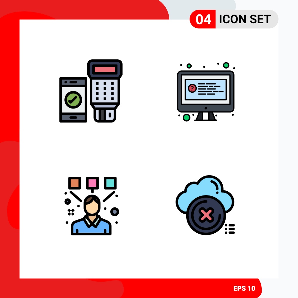 4 User Interface Filledline Flat Color Pack of modern Signs and Symbols of code, editor, scan, question, designer Editable Vector Design Elements