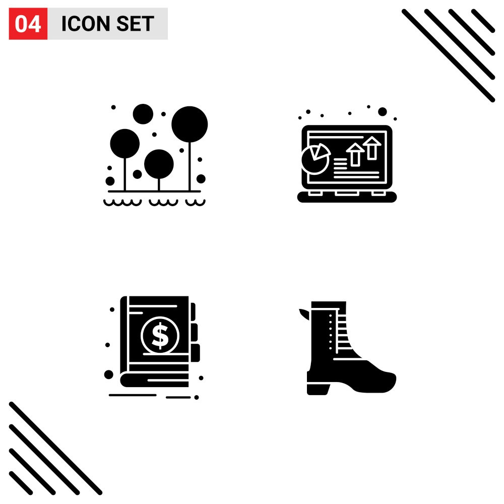 Modern Set of Solid Glyphs Pictograph of camping, profit, survival, chart, economy Editable Vector Design Elements