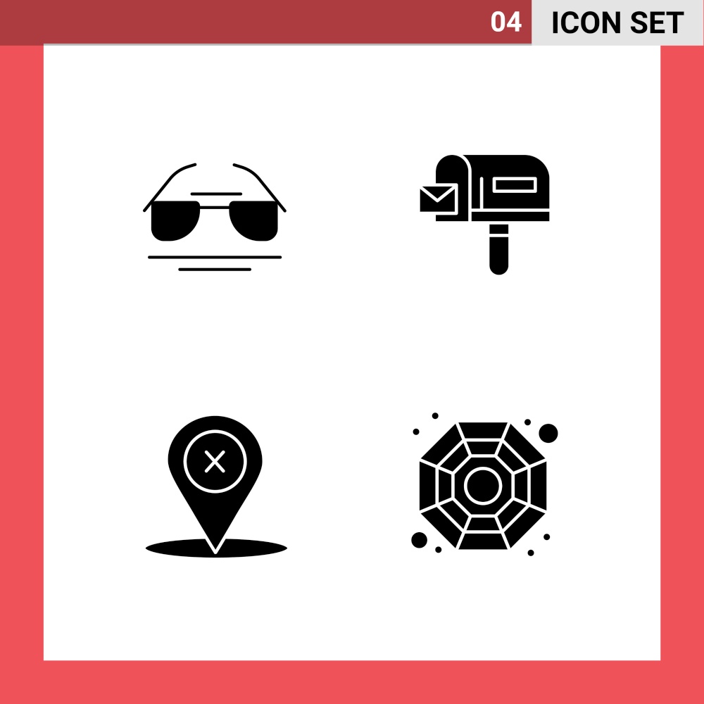 Mobile Interface Solid Glyph Set of 4 Pictograms of galsses, place, spring, shopping, china Editable Vector Design Elements