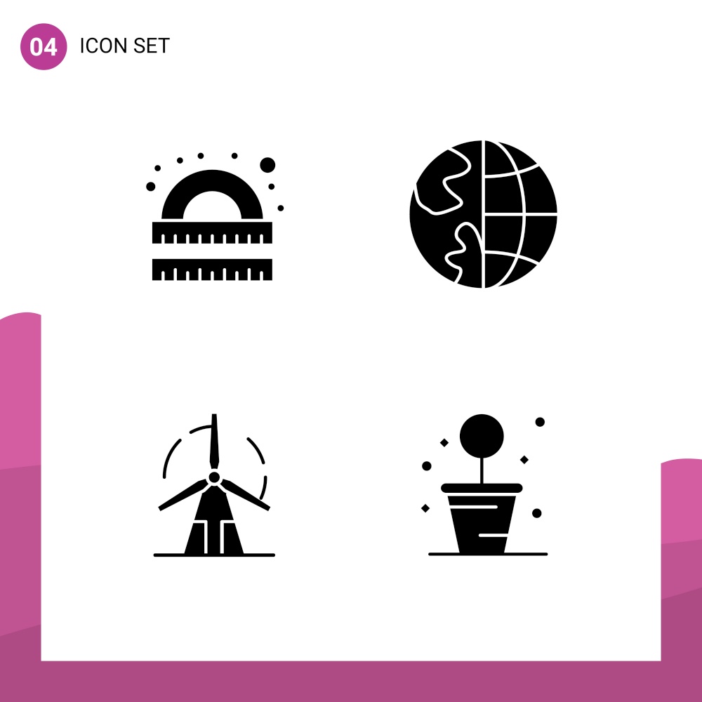 Modern Set of Solid Glyphs Pictograph of drawing, globe, ruler, contact, energy Editable Vector Design Elements