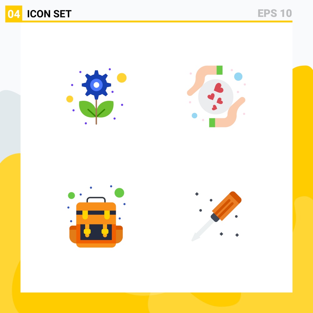 Editable Vector Line Pack of 4 Simple Flat Icons of recycling, camp, gear, love, mechanical Editable Vector Design Elements