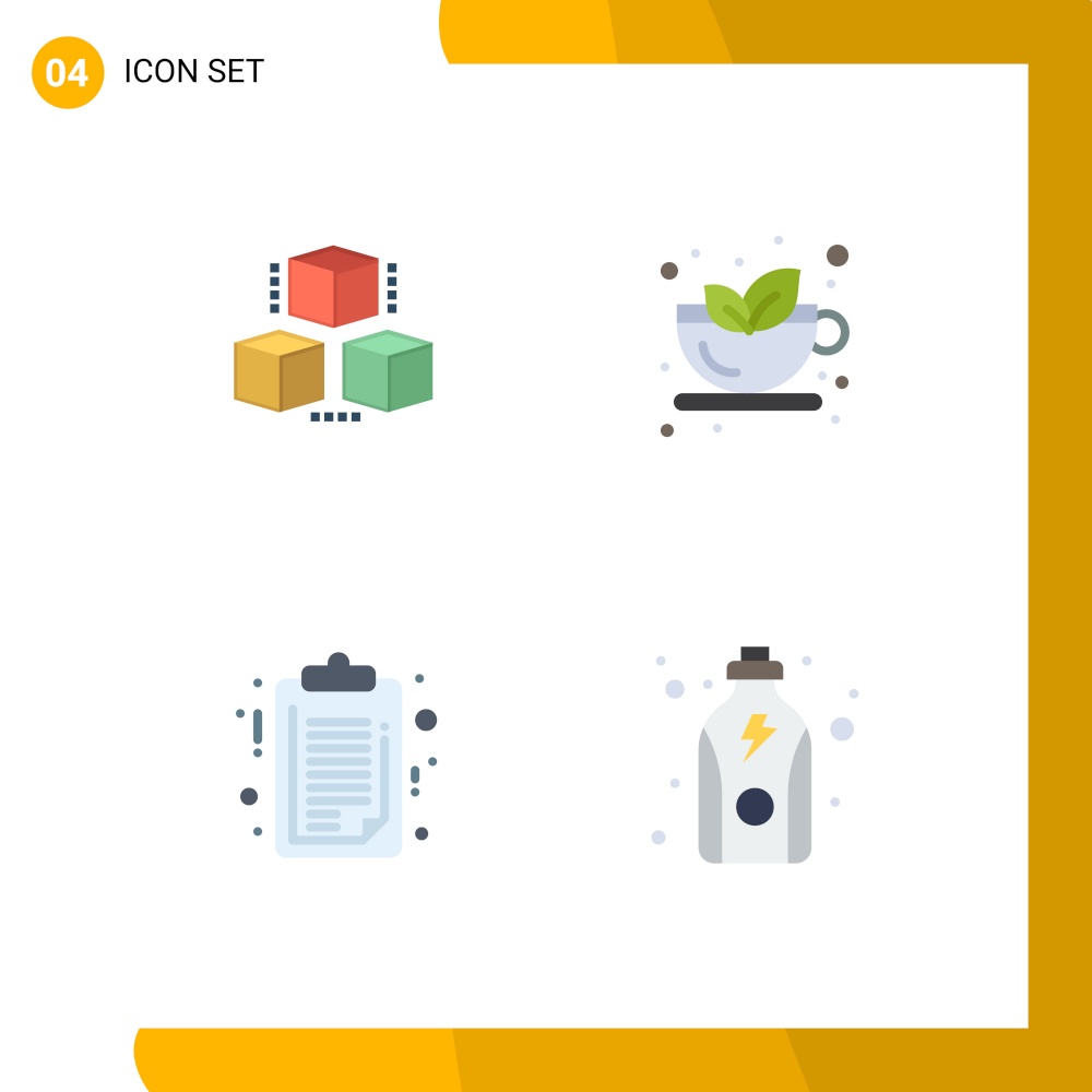4 Universal Flat Icons Set for Web and Mobile Applications box, medical, shepping, tea, clip board Editable Vector Design Elements