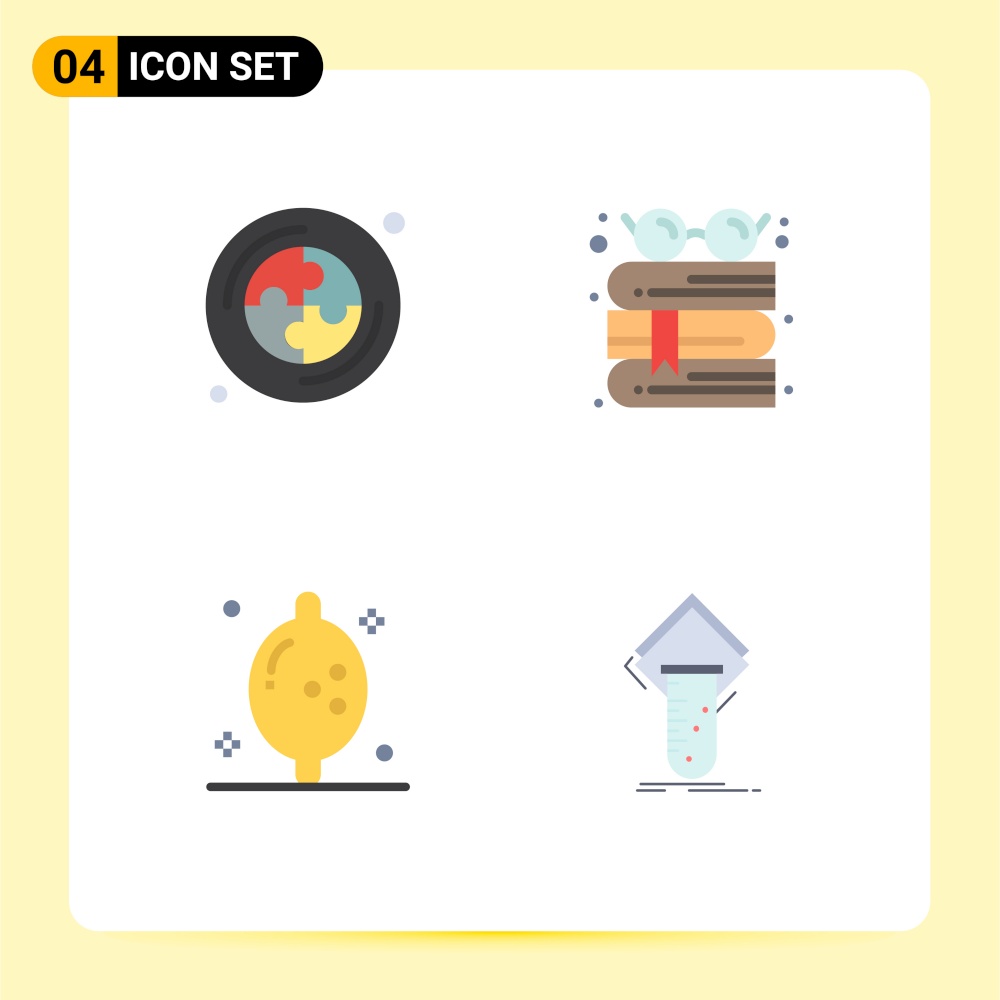Group of 4 Flat Icons Signs and Symbols for cd, lemon, book, reading, lab Editable Vector Design Elements