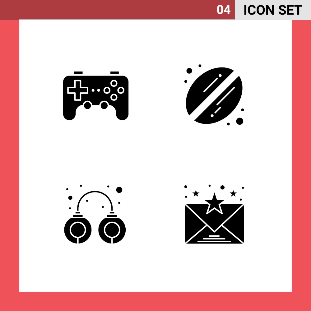 4 Thematic Vector Solid Glyphs and Editable Symbols of controller, police, joystick, drink, email Editable Vector Design Elements