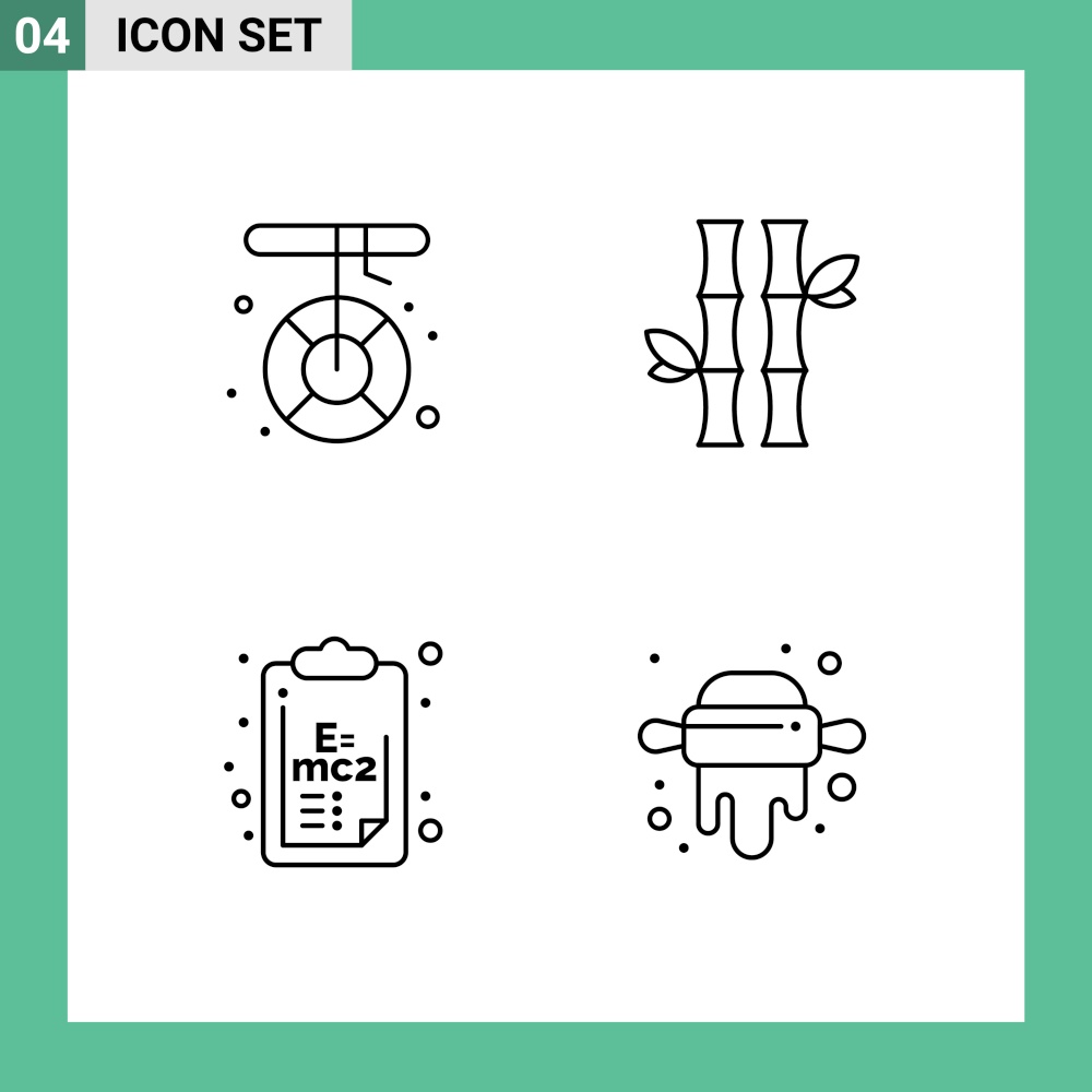 Pack of 4 Modern Filledline Flat Colors Signs and Symbols for Web Print Media such as boat, natural, melting, forest, formula Editable Vector Design Elements