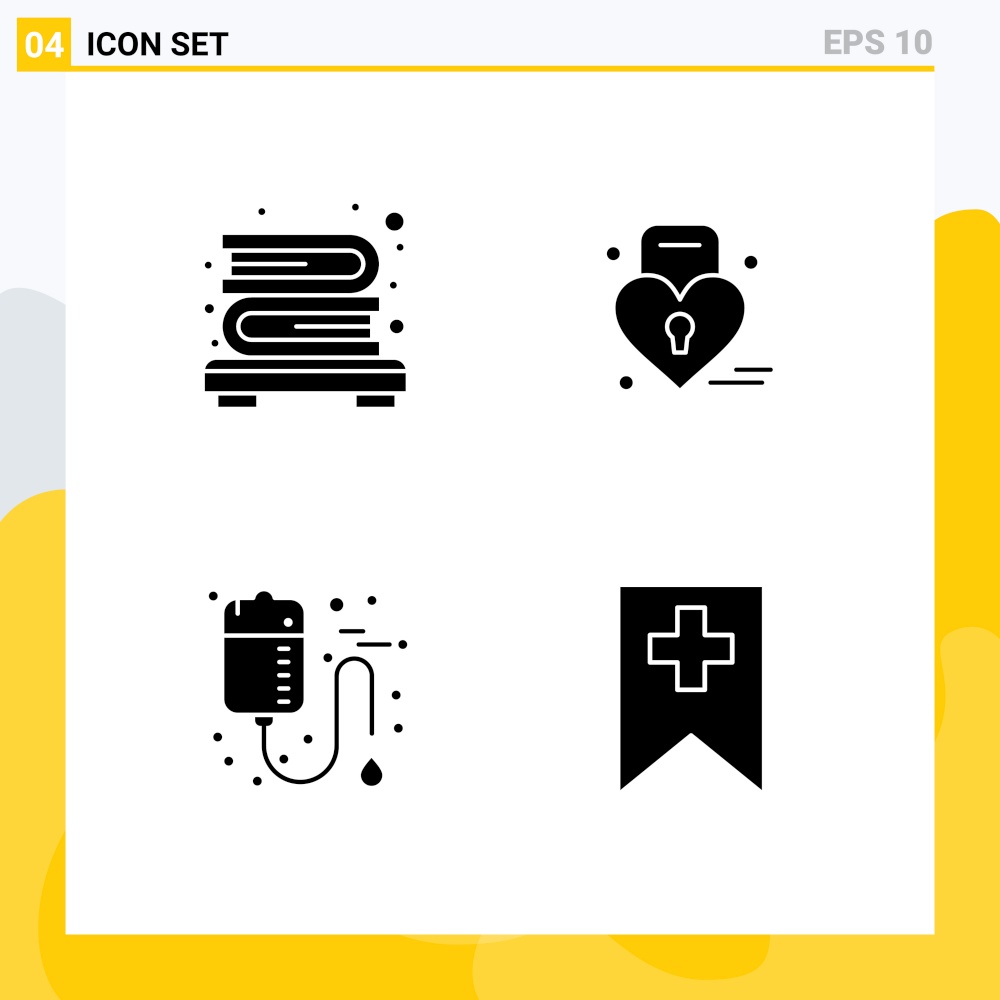 Pictogram Set of 4 Simple Solid Glyphs of bookcase, medical, louck, weding, health Editable Vector Design Elements