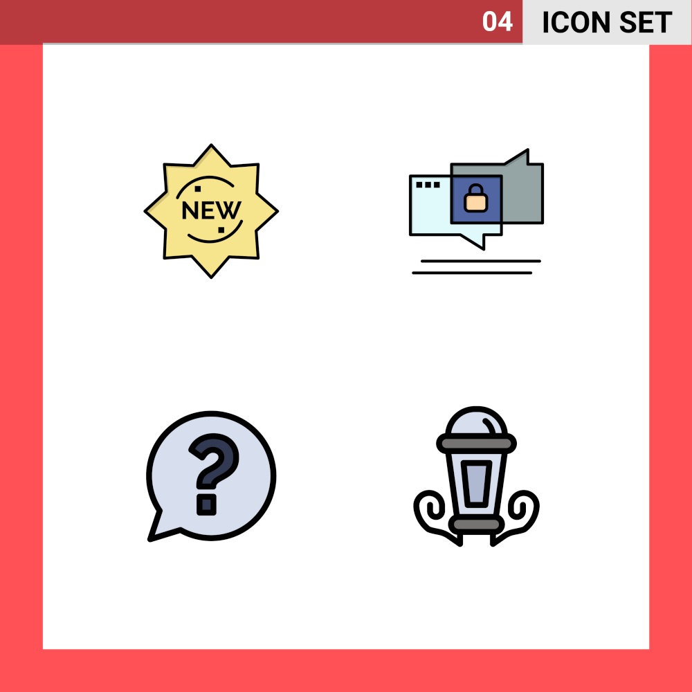 Modern Set of 4 Filledline Flat Colors and symbols such as new, mark, badge, security, social Editable Vector Design Elements