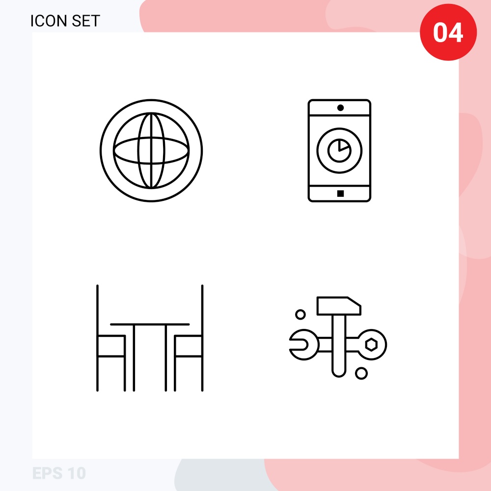 Group of 4 Filledline Flat Colors Signs and Symbols for center, chair, help, mobile, furniture Editable Vector Design Elements