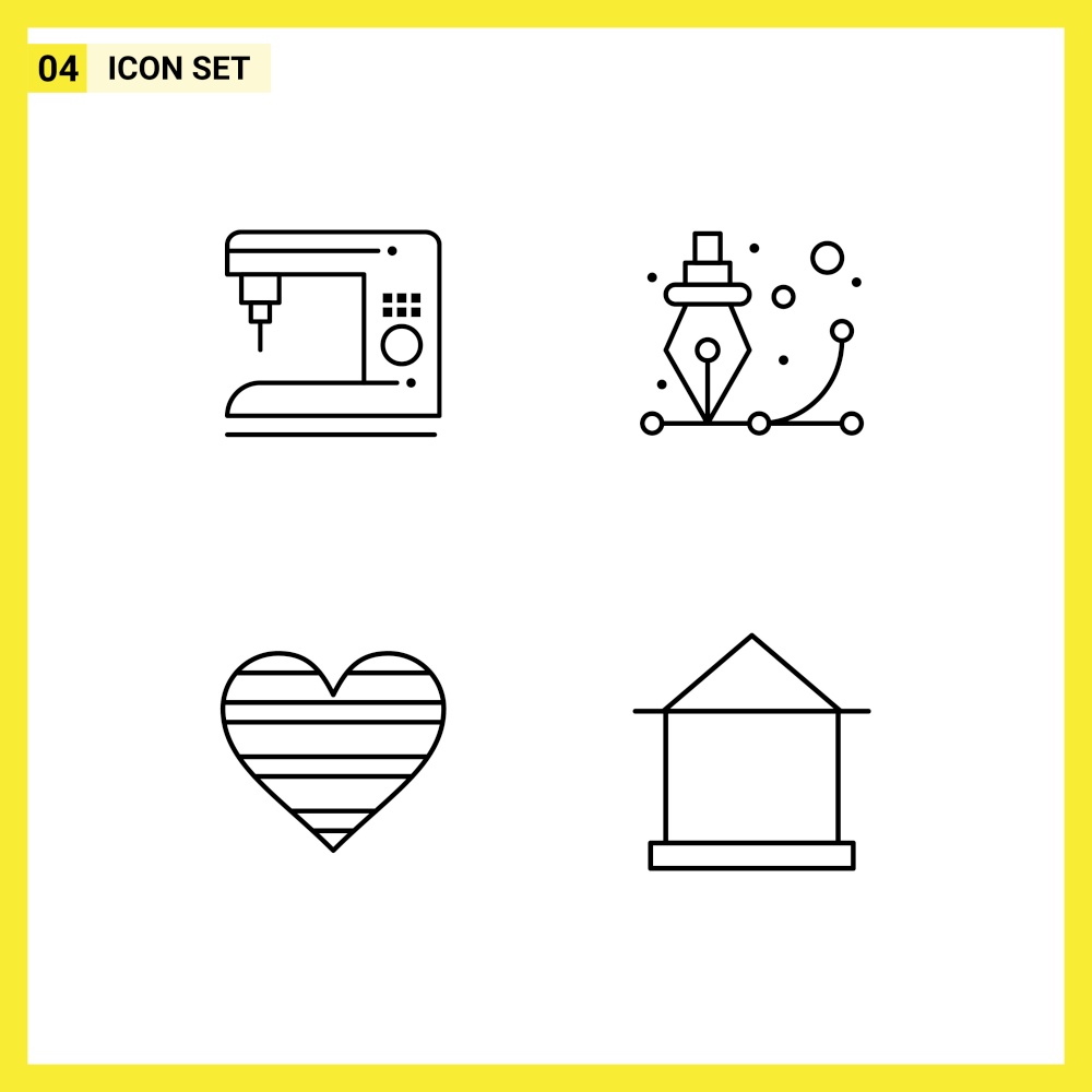 Mobile Interface Line Set of 4 Pictograms of coffee, heart, machine, graphic, like Editable Vector Design Elements