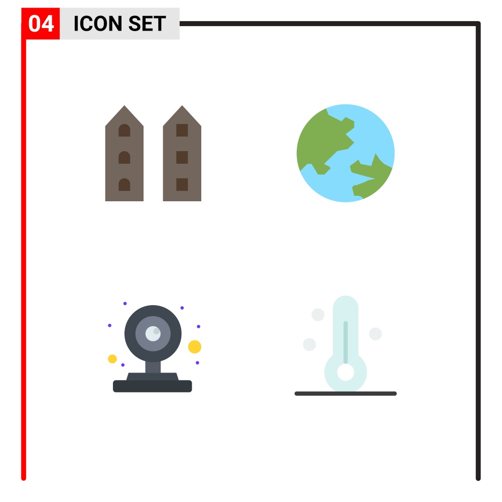 Modern Set of 4 Flat Icons and symbols such as buildings, web, shops, education, video camera Editable Vector Design Elements