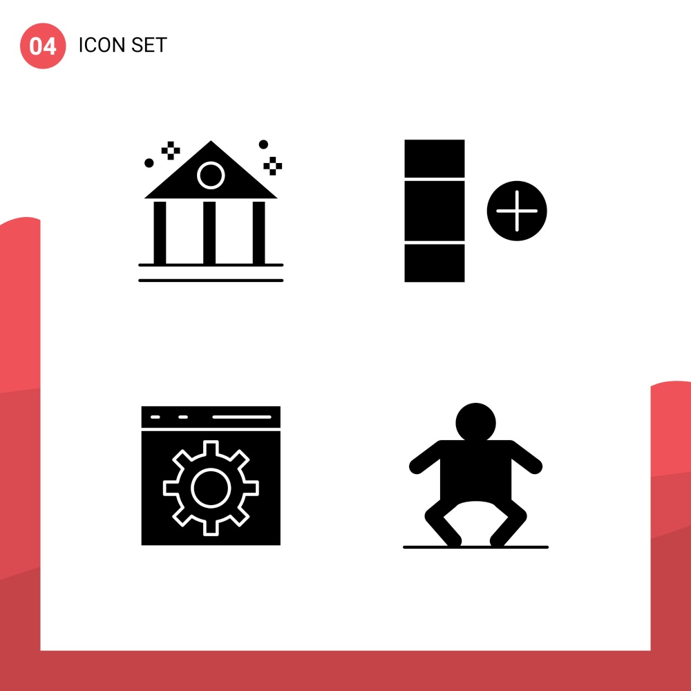 4 User Interface Solid Glyph Pack of modern Signs and Symbols of bank, programming, cell, coding, human Editable Vector Design Elements