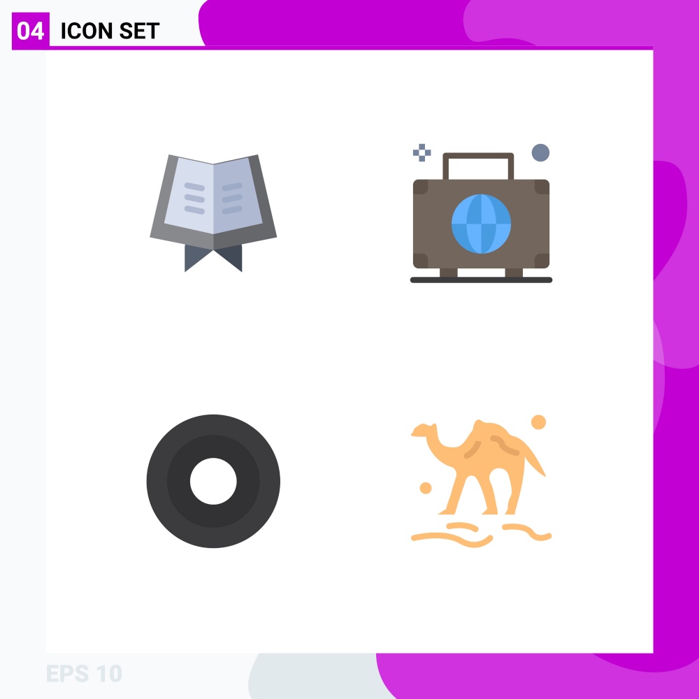 User Interface Pack of 4 Basic Flat Icons of book, interface, bag, international, user Editable Vector Design Elements