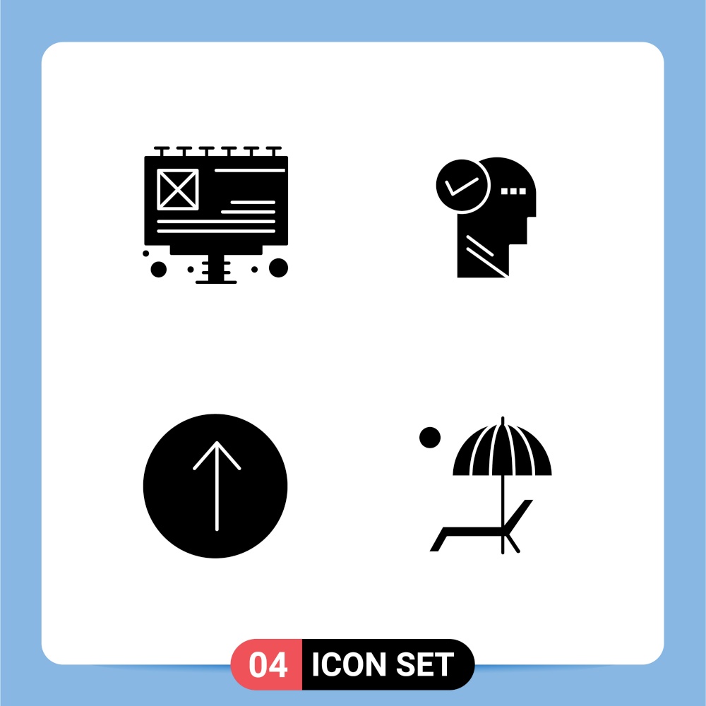 Group of 4 Solid Glyphs Signs and Symbols for ad, up, mind, thinking, umbrella Editable Vector Design Elements