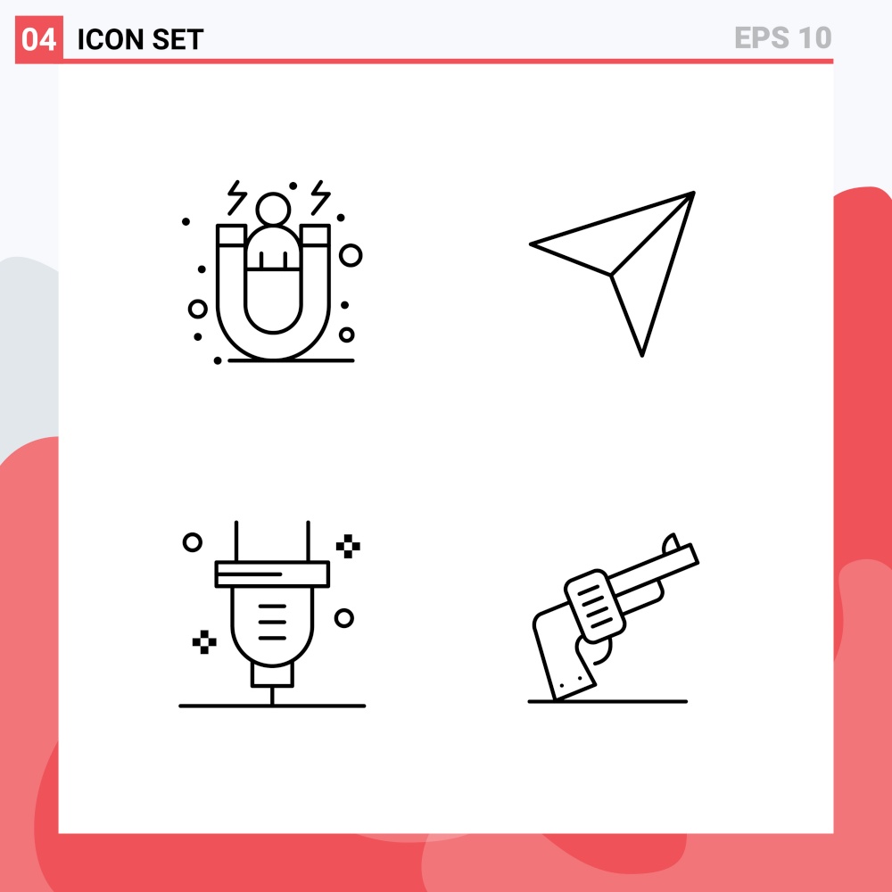 Set of 4 Modern UI Icons Symbols Signs for acquisition, power, customer retention, up, electricity Editable Vector Design Elements