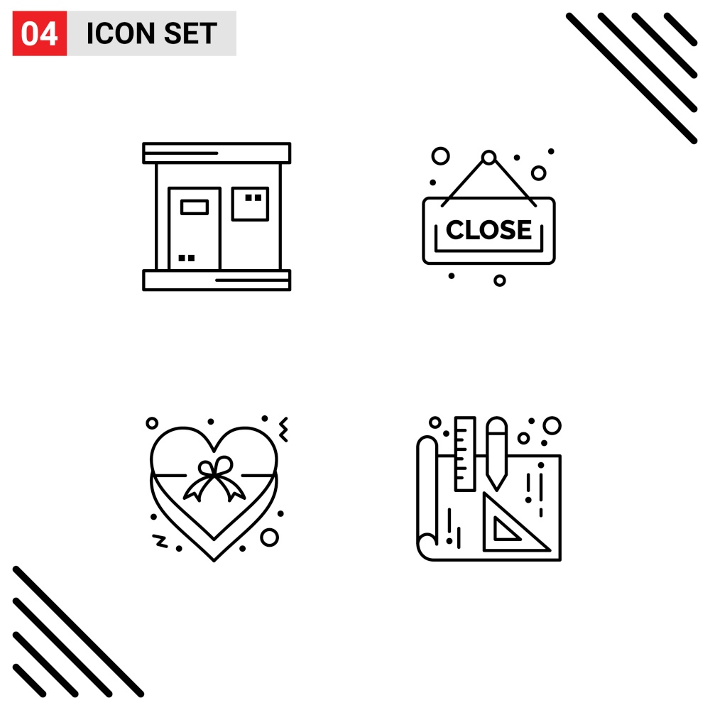 4 Creative Icons Modern Signs and Symbols of hot, love, wellness, shopping, blueprints Editable Vector Design Elements