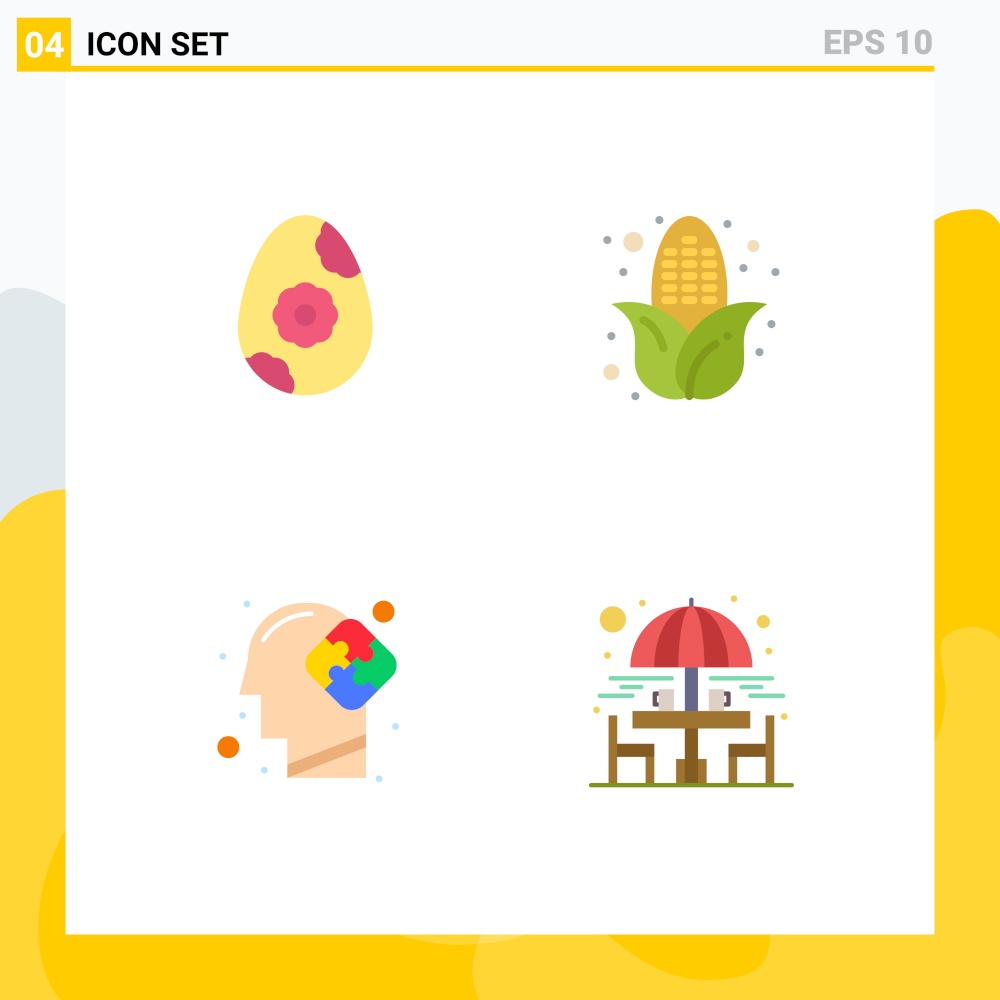 Mobile Interface Flat Icon Set of 4 Pictograms of egg, puzzle, autumn, human, drinking Editable Vector Design Elements