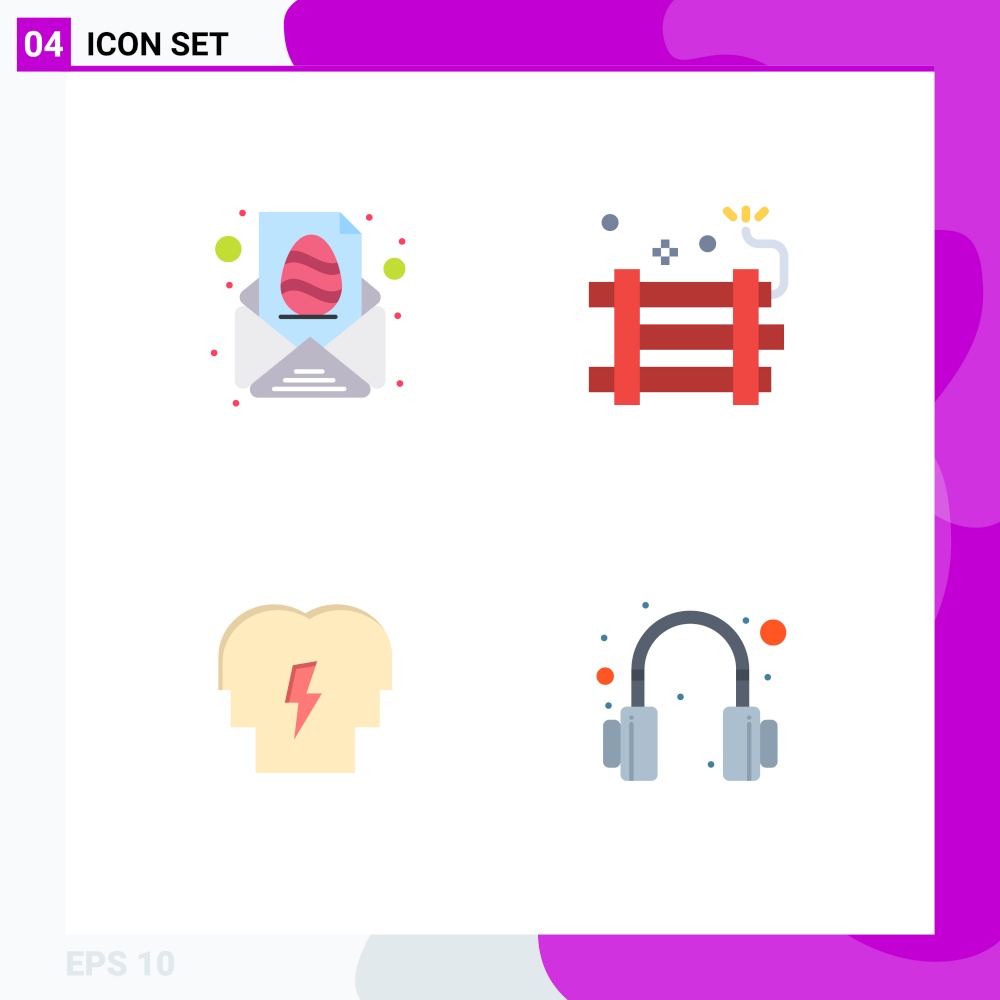 Group of 4 Flat Icons Signs and Symbols for easter, party bomb, message, dynamite, in Editable Vector Design Elements