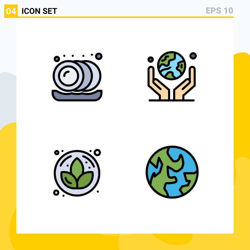 Filledline Flat Color Pack of 4 Universal Symbols of kitchen, flower, environment, planet, earth Editable Vector Design Elements
