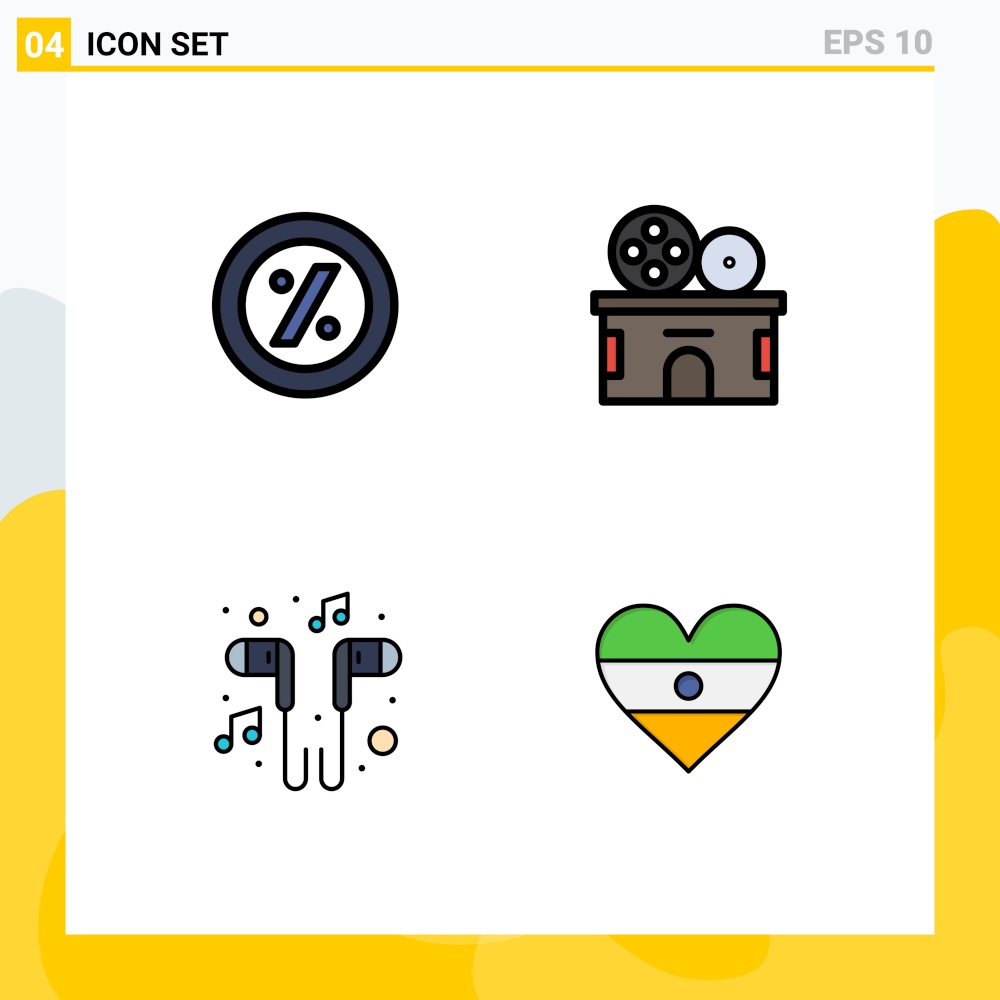 Universal Icon Symbols Group of 4 Modern Filledline Flat Colors of ecommerce, music, cinema, ticket, song Editable Vector Design Elements