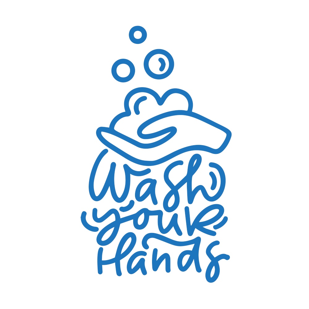 Wash your hands logo calligraphy lettering text with hand icon. Coronavirus Covid-19, quarantine motivational poster. Personal hygiene and disinfection notice. Vector illustration.. Wash your hands logo calligraphy lettering text with hand icon. Coronavirus Covid-19, quarantine motivational poster. Personal hygiene and disinfection notice. Vector illustration