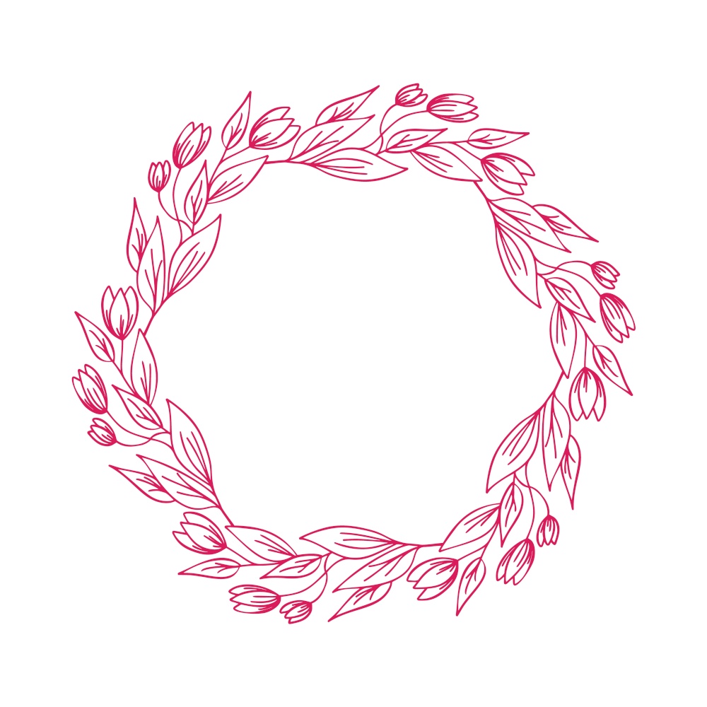 Hand drawn flower wreath with branches. Vector floral design spring frame element for invitations, greeting cards, scrapbooking, posters with place for text. Vintage decor.. Hand drawn flower wreath with branches. Vector floral design spring frame element for invitations, greeting cards, scrapbooking, posters with place for text. Vintage decor