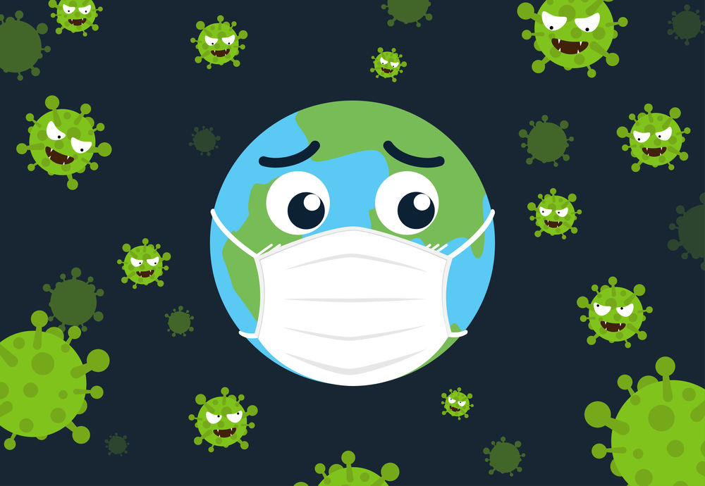 Character cartoon world wearing protective mask to protect virus infect protection around the world - vector Illustration