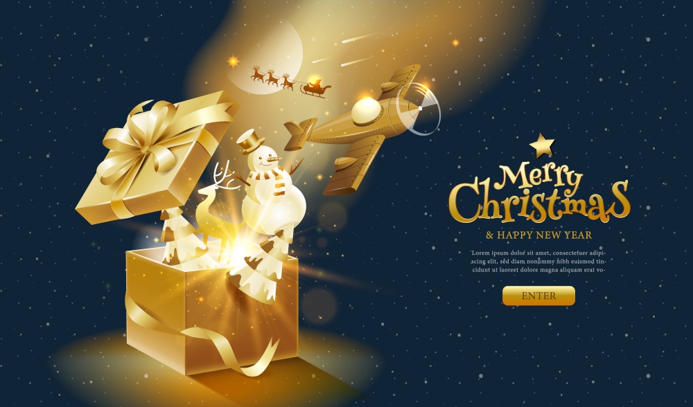 Merry Christmas, happy new year, calligraphy, Golden fantasy , vector illustration.