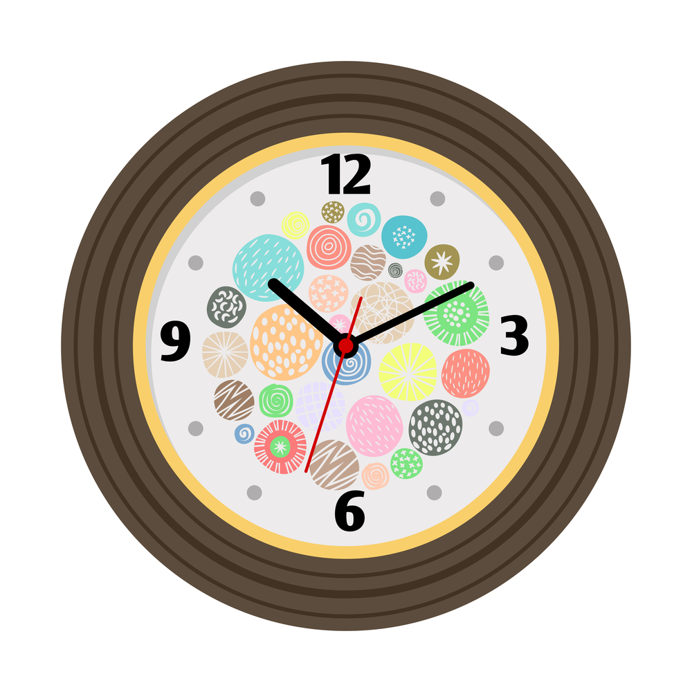 Wall clock with artistic background isolated vector illustration. Wall clock with artistic background