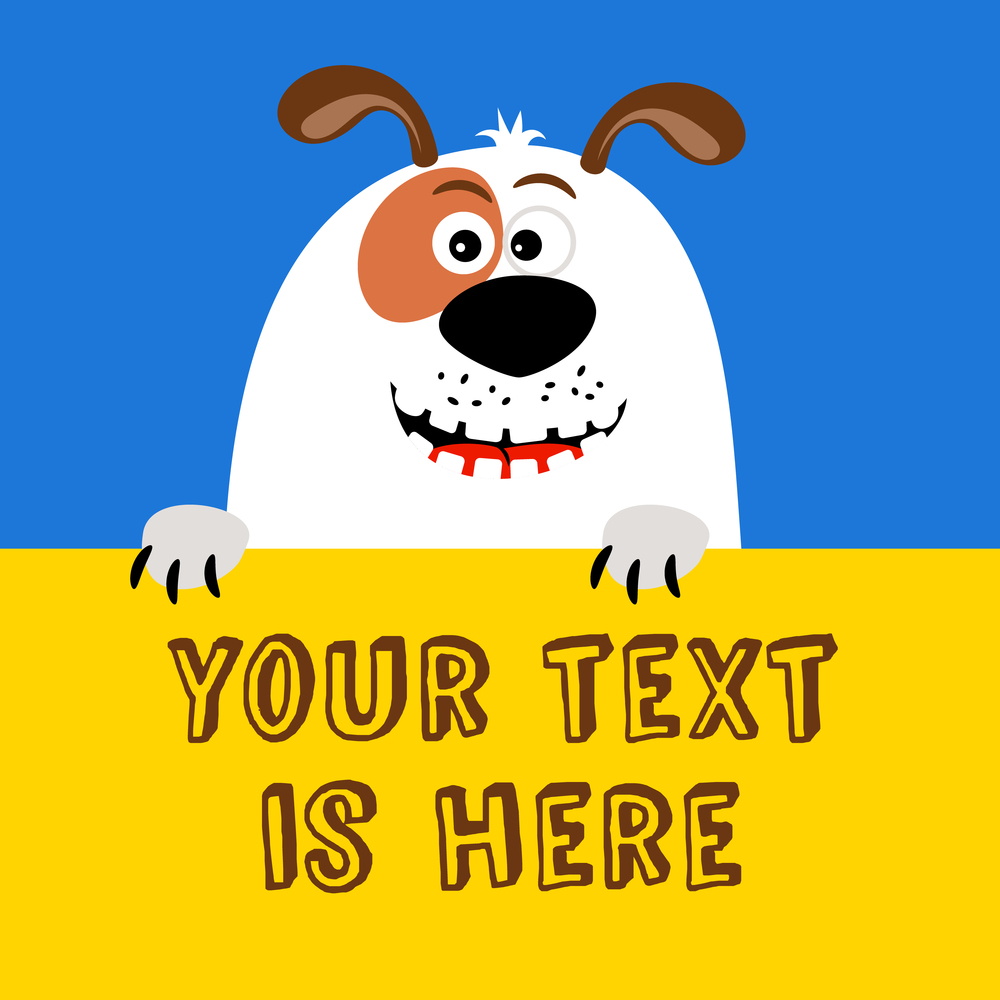 Greeting card with funny cartoon dog and place for text, vector illustration. Greeting card with funny cartoon dog