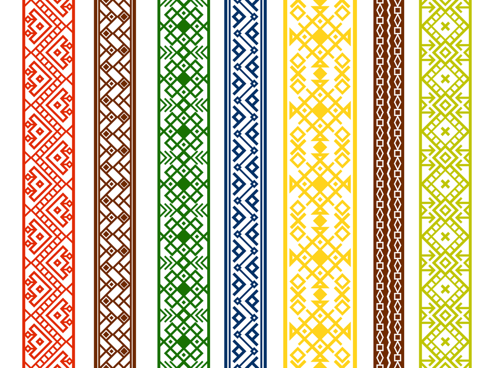 Ornament decorative banners set in different colors on white, vector illustration. Ornament decorative banners set