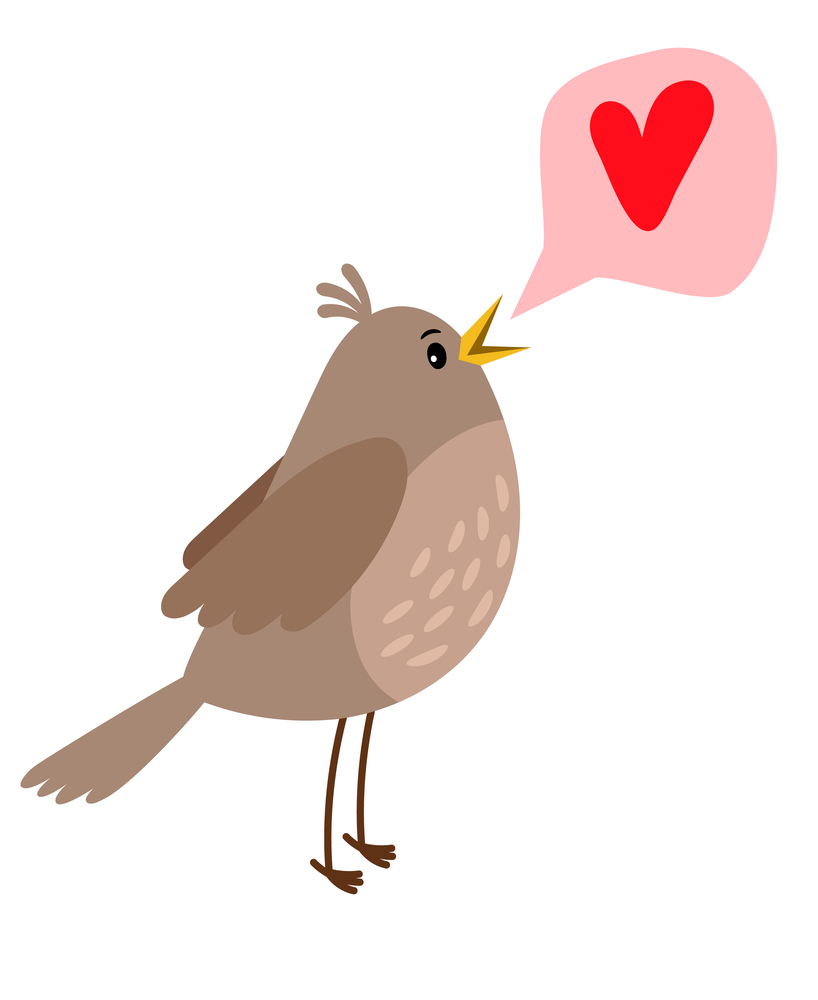 Nightingale cute cartoon bird icon on white background, vector illustration. Nightingale cute bird icon