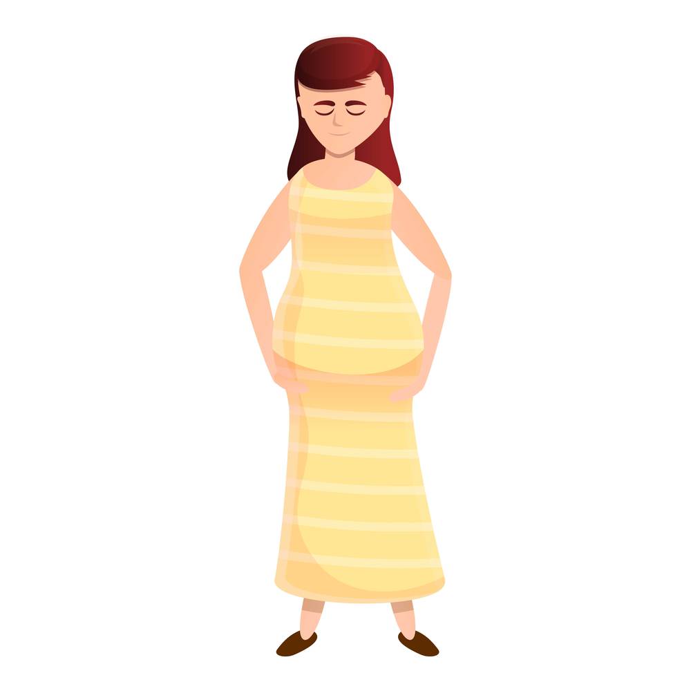 Pregnant girl in a long dress icon. Cartoon of pregnant girl in a long dress vector icon for web design isolated on white background. Pregnant girl in a long dress icon, cartoon style