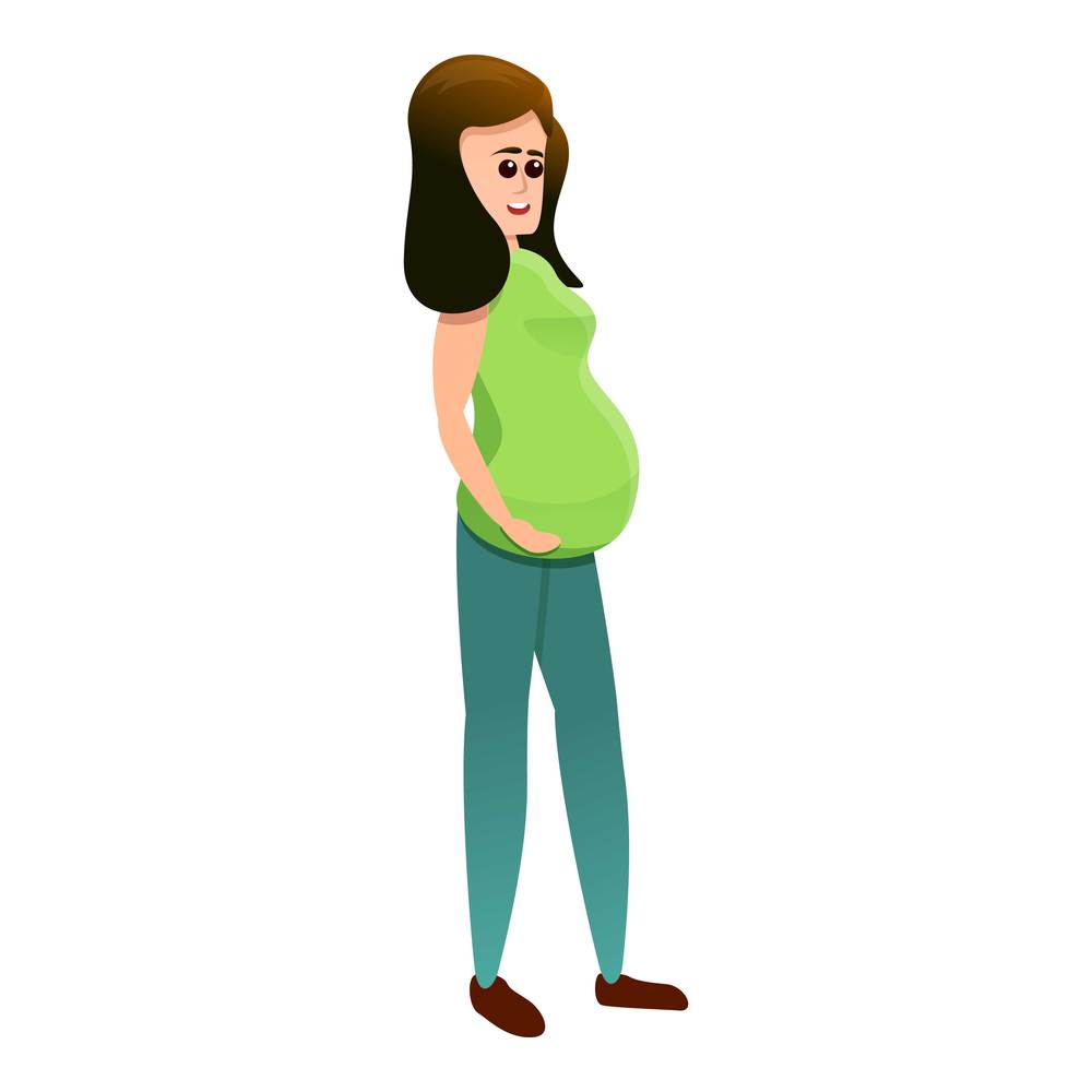 Pregnant girl in green clothes icon. Cartoon of pregnant girl in green clothes vector icon for web design isolated on white background. Pregnant girl in green clothes icon, cartoon style