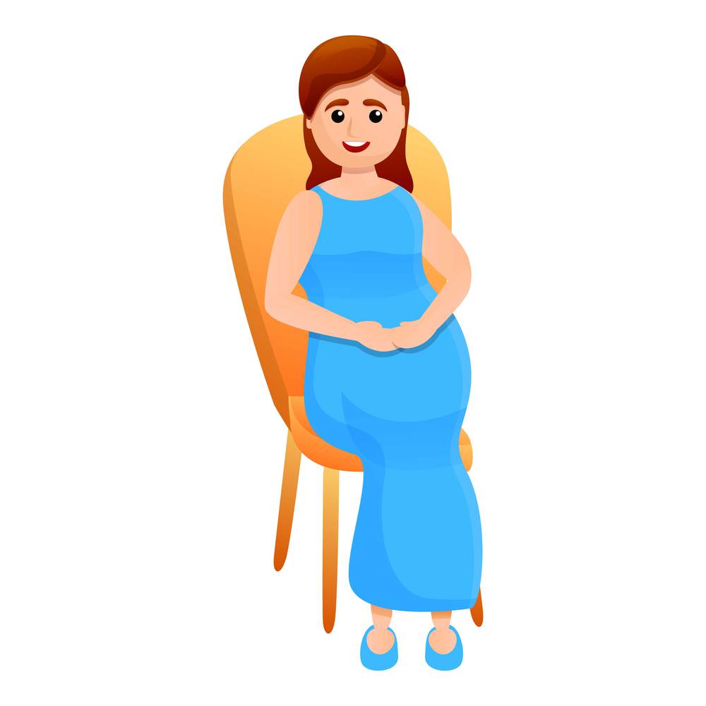 Pregnant girl on a chair icon. Cartoon of pregnant girl on a chair vector icon for web design isolated on white background. Pregnant girl on a chair icon, cartoon style