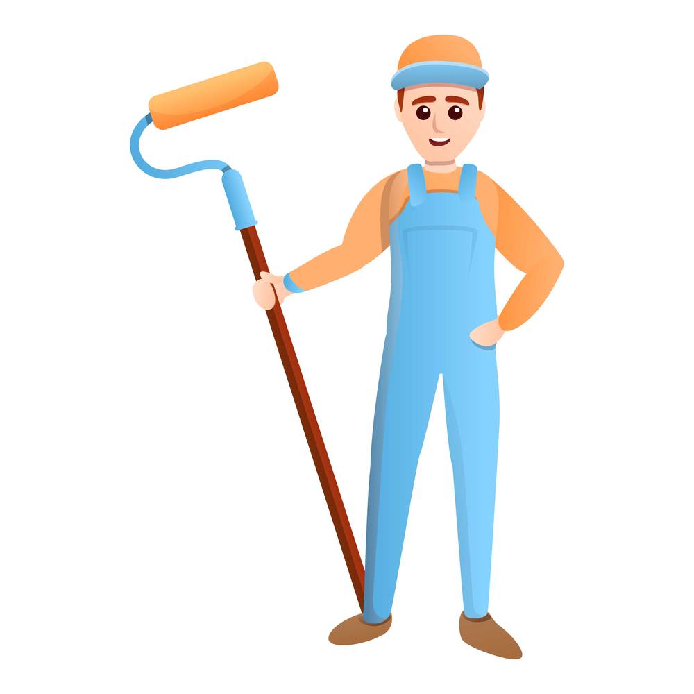 House painter guy with tool icon. Cartoon of house painter guy with tool vector icon for web design isolated on white background. House painter guy with tool icon, cartoon style