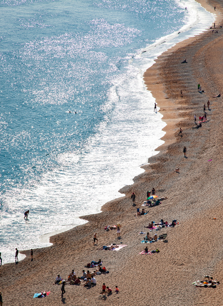 aerial view of Jurassic Coast of  Dorset,  UK- British summer holiday destination
