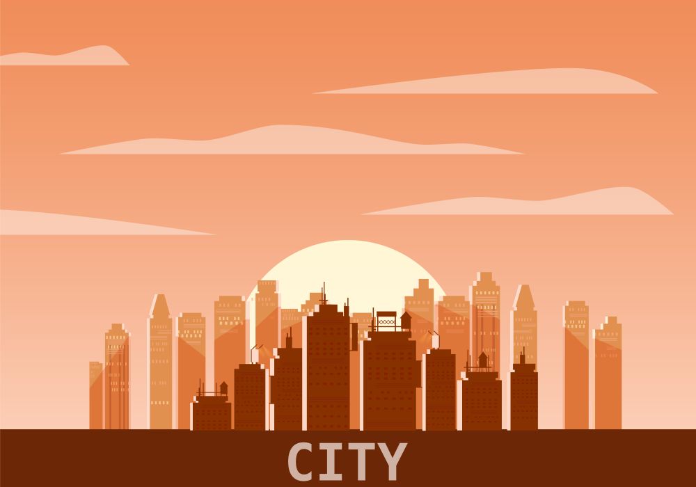 Cityscape day. Modern city skyline panoramic vector background. Cityscape day. Modern city skyline panoramic vector background. Urban city tower skyscrapers skyline illustration, isolated, illustration