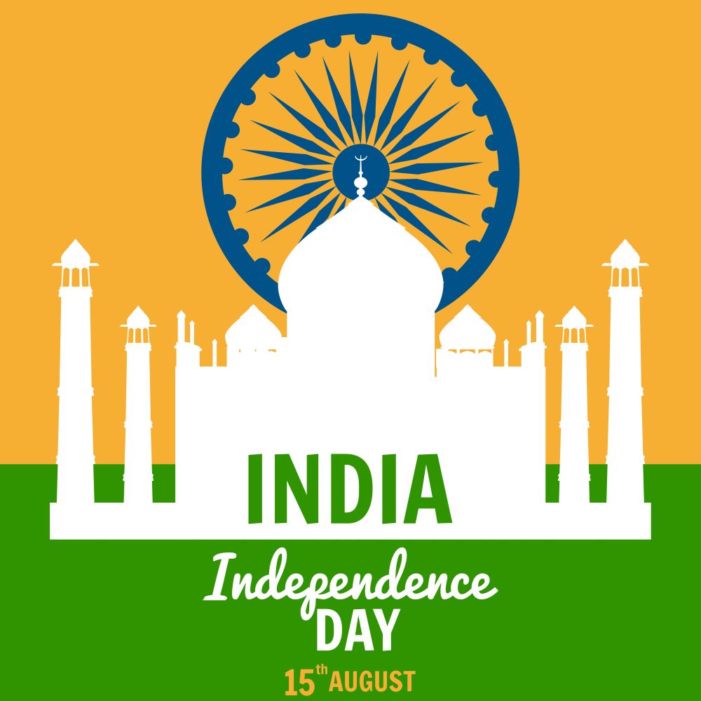 Independence Day of India, August 15, holiday, national flag, building of Taj Mahal, vector. Independence Day of India, August 15, holiday, national flag, building of Taj Mahal, vector, illustration, isolated