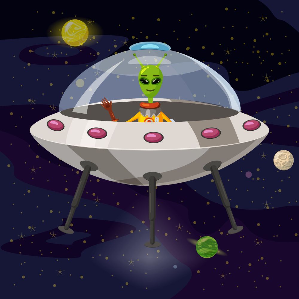 Cartoon Alien in Flying Saucer, UFO, vector. Cartoon Alien in Flying Saucer, UFO, vector, isolated