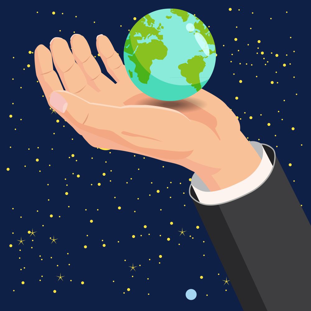 Hand holding Earth globe in space vector illustration. Hand holding Earth globe in space vector illustration, Cartoon style, baner, poster, illustration, vector